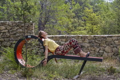 France, Var, Provence Verte (Green Provence), Bras, Academie du Bain de Foret Provencale (Academy of Forest Bathing in Provence), forest of the domaine Le Peyrourier - une campagne en Provence, Constanze Coisne guides Shinrin Yoku