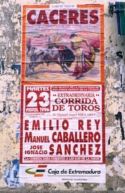 Spain, Estremadura, Montanchez, poster of a corrida
