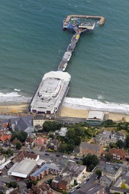 United Kingdom, England, Hampshire, Isle of Wight, Sandown Pier, pleasure pier (aerial view)