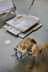 France, Rhône (69), Saint-Romain-en-Gal, atelier de restauration de mosaïques du musée gallo-romain de Saint-Romain-en-Gal