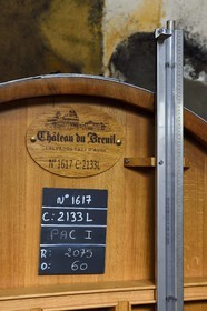 France, Calvados, Pays d'Auge, Le Breuil en Auge, Chateau du Breuil producer of Calvados AOC Pays d'Auge, barrels in aging cellars