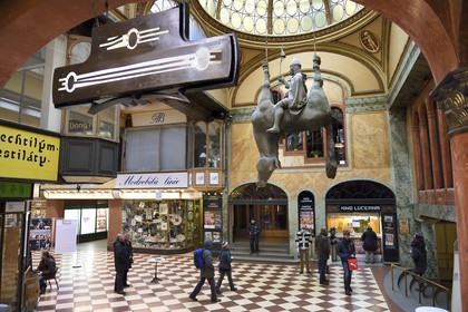 Czech Republic, Prague, historical centre listed as World Heritage by UNESCO, New Town (Nove mesto), shopping arcade of Lucerna Palace, Statue of St Venceslas by sculptor David Cerny