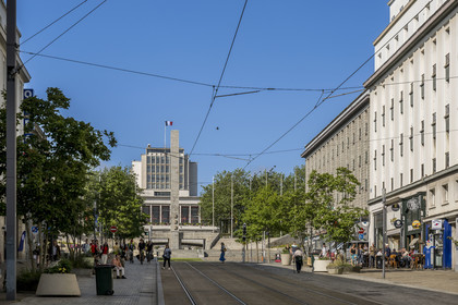 France, Finistère, Brest, rue de Siam and the Town Hall in the background