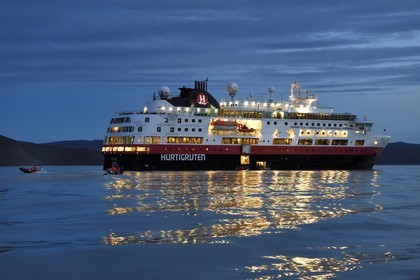 Greenland, central western region, Kangerlussuaq bay, night boarding on MS Fram cruse ship from Hurtigruten