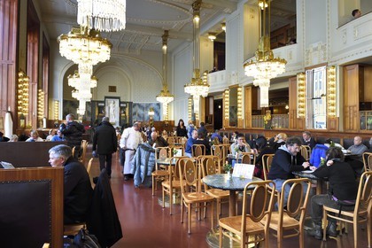Czech Republic, Prague, historical centre listed as World Heritage by UNESCO, Stare Mesto District, the Municipal House (Obecni Dum), the café