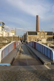 France, Loire Atlantique, Saint Nazaire, entrance to the south lock, swing bridge and harbor master's office facing the old elevator factory, location of Operation Chariot launched in 1942 by the British