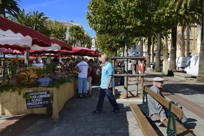 France, Corse du Sud, Ajaccio, corsican ham on the market place Foch