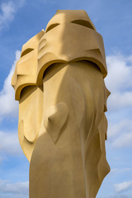 Spain, Catalonia, Barcelona, Eixample district, Passeig de Gracia, Pedrera or Casa Mila (1905-1910) by the Catalan modernist architect Antoni Gaudi, UNESCO World Heritage site, chimneys and ventilation towers on the roof terrace of the building