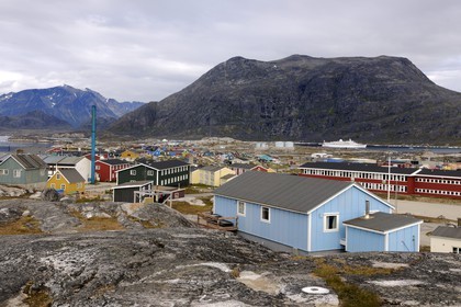 Greenland, town of Nanortalik surrounded by mountains in the Southern area