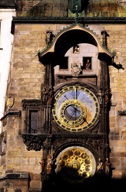 République Tchèque, Prague, Staré Mesto, la place de la vieille ville, l' horloge de la Tour de l' Hôtel de ville (1490)