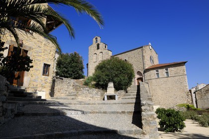 France, Herault, Orb river valley, the church from the village of Roquebrun