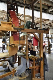France, Var, Presqu'ile de Saint Tropez, Cogolin, the Manufacture Cogolin has been making rugs since 1924, most of them are woven by length on 19th century Jacquard hand looms, perforated boxes that serve as a programmer guide