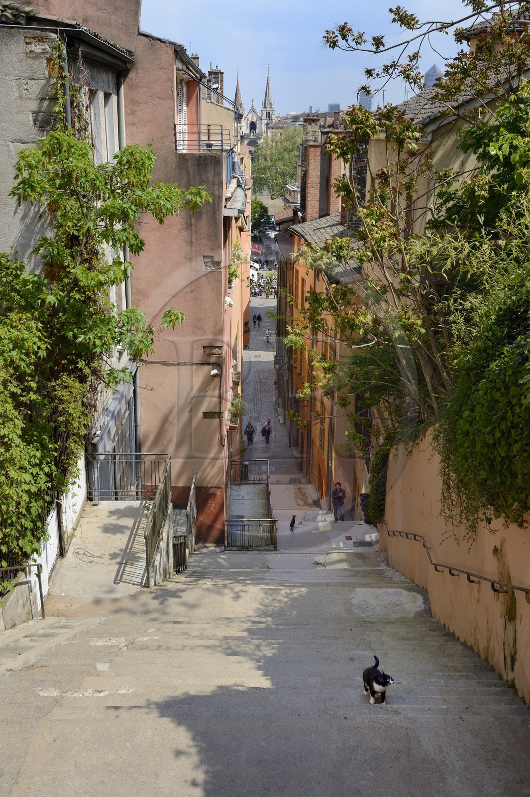 France, Rhône (69), Lyon, site historique classé Patrimoine Mondial de l'UNESCO, quartier de Saint-Paul dans le Vieux Lyon, Montée du Change qui prolonge la rue de la Loge