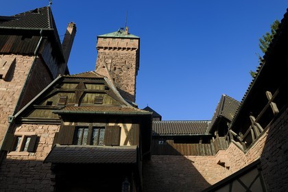 France, Bas Rhin, Orschwiller, Alsace Wine Road, Haut Koenigsbourg Castle, the lower court overlooked by the dungeon