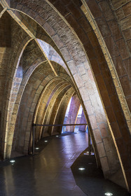 Spain, Catalonia, Barcelona, Eixample district, Passeig de Gracia, Pedrera or Casa Mila (1905-1910) by the Catalan modernist architect Antoni Gaudi, UNESCO World Heritage site, the chain vaults of the attic