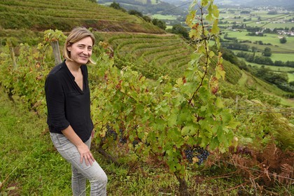 France, Pyrénées-Atlantiques (64), Pays-Basque, Saint-Jean-Pied-de-Port, Ispoure, vignoble du Domaine Mourguy, AOC Irouleguy, Florence Mourguy