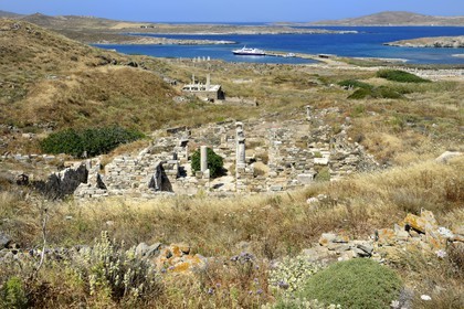 Greece, Cyclades islands, Delos, listed as World Heritage by UNESCO, the archaeological site of Delos, Apollo's Sanctuary, the most ancient city of the Aegean Sea