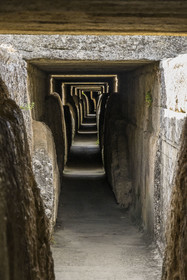 France, Gard, Pont du Gard classified World Heritage by UNESCO, Grand Site de France, Roman aqueduct over the Gardon River, calcareous concretions deposited over the years on the interior walls of the aqueduct conduit in the upper part of the bridge