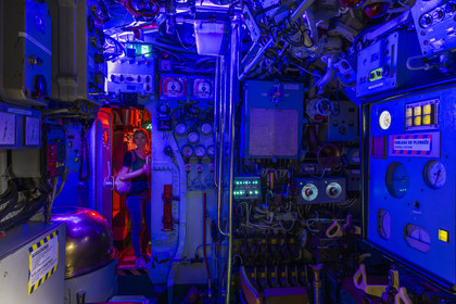 France, Morbihan (56), Lorient, Lorient La Base, ancienne base de sous-marins construite par les Allemands durant la Seconde Guerre mondiale, sous-marin Flore S645 en service de 1964 à 1989 et son musée