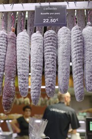 France, Rhone, Lyon, cours Lafayette, les Halles Paul Bocuse (Paul Bocuse covered market), the caterer Cellerier, charcuterie (pork butcher's shop and delicatessen), rosette de Lyon