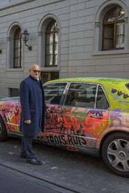 Switzerland, Basel, the Bentley tagged street-art the luxury hotel Les Trois Rois, it was covered with graffiti by the students of the FG Basel under the leadership of the Swiss artist Thierry Furger