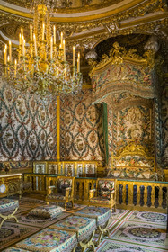 France, Seine-et-Marne (77), Fontainebleau, chateau de Fontainebleau, classé Patrimoine Mondial par l'UNESCO, la Chambre de l'impératrice, lit à baldaquin réalisé en 1787 pour Marie-Antoinette par Séné et Laurent
