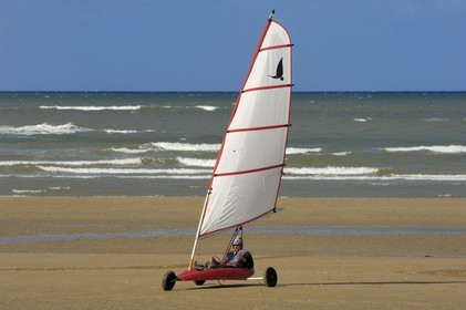 France, Calvados, Cote de Nacre, Ouistreham, Riva Bella, sand yachts on the beach