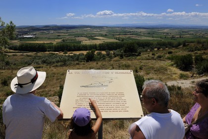 France, Herault, Nissan-lez-Enserune, the Oppidum d'Enserune is an ancient hill-town between the sixth century BC and first century AD, view on the Via Domitia
