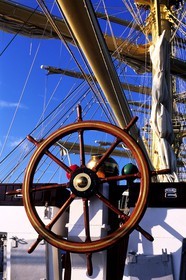 Caribbean sea, the five masted ship SPV Royal Clipper steering wheel