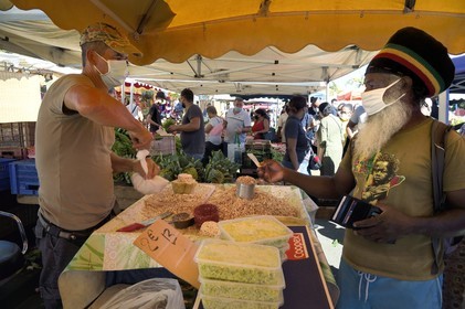 France, Reunion island (French overseas department), Saint-Pierre, the Saturday market, Jacque, Ti Jack or Ti Jaque from the jackfruit on a stall