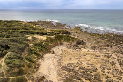 France, Vendée (85), Talmont-Saint-Hilaire, la Pointe du Payré, plage du Veillon (vue aérienne)