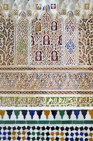 Maroc, Haut-Atlas, Marrakech, ville impériale, Médina classée Patrimoine Mondial de l'UNESCO, Palais de la Bahia, stuc sculpté et zellige