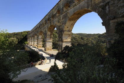 France, Gard, Pont du Gard listed as World Heritage by UNESCO, Roman aqueduct over Gardon River