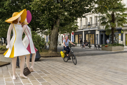 France, Charente Maritime, Rochefort, Place Colbert is the historic heart of the city, statues representing the Demoiselles de Rochefort created by the artist Franck Ayroles