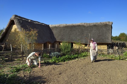 France, Calvados, Herouville Saint Clair, Domaine de Beauregard, Ornavik Historical Park, reconstruction of a Carolingian village with its artisans and farmers, the big farm