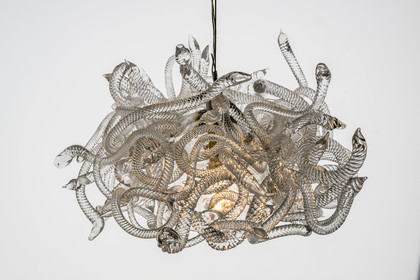France, Moselle, Meisenthal, Centre international d'Art verrier (CIAV) (international glass centre), the glass museum, Medusa chandelier in blown glass by the artist Christelle Familiari in 2010