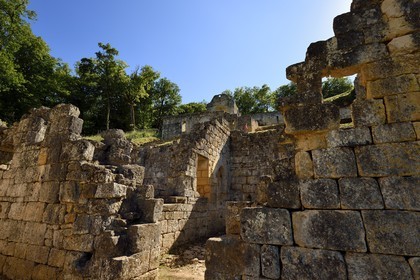France, Dordogne, Perigord Noir, Les Eyzies de Tayac Sireuil, La Beune river Valley, Commarque Castle ruins