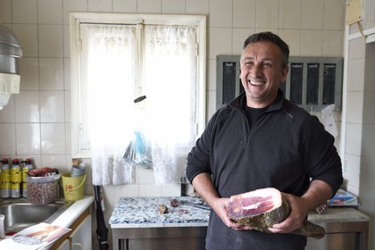 France, Corse du Sud, Prunelli river valley, Bastelica, Pascal Valentini who makes his own charcuterie and manages the hotel restaurant Chez Paul
