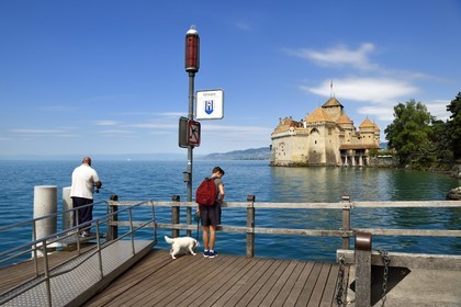 Switzerland, Canton of Vaud, Veytaux, Chillon castle on the shores of Lake Geneva (Lac Leman)