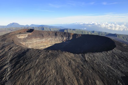 France, Reunion island (French overseas department), Piton de la Fournaise, listed as World Heritage by UNESCO volcano, Dolomieu crater (aerial view)