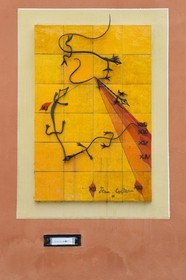 France, Alpes-Maritimes, Coaraze, labelled Les Plus Beaux Villages de France (The Most Beautiful Villages of France), sundial the Lizards by the artist Jean Cocteau