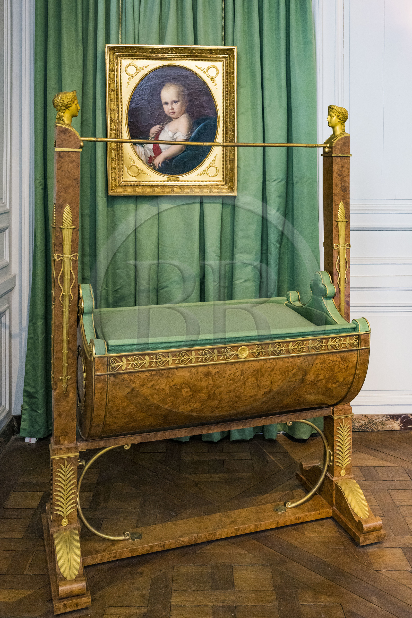 France, Seine-et-Marne, Fontainebleau, castle of Fontainebleau listed as World Heritage by UNESCO, Napoleon I Museum, berceau en bronze de 1811 créé par Thomire et Duterme pour la naissance du roi de Rome