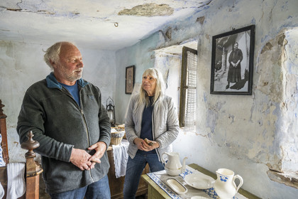 France, Bas Rhin, Parc regional des Vosges du nord (Northern Vosges Regional Natural Park), Eschbourg, Maisons des Rochers (Rocks houses) of Graufthal, semi-troglodytic houses of the 18th century, photo of Catherine Ottermann, the last resident who died in 1958