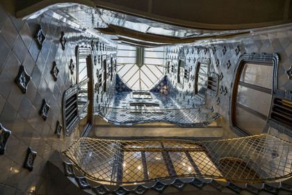 Spain, Catalonia, Barcelona, Eixample district, Passeig de Gracia, Casa Batllo by Catalan modernist architect Antoni Gaudi, UNESCO World Heritage site, courtyard