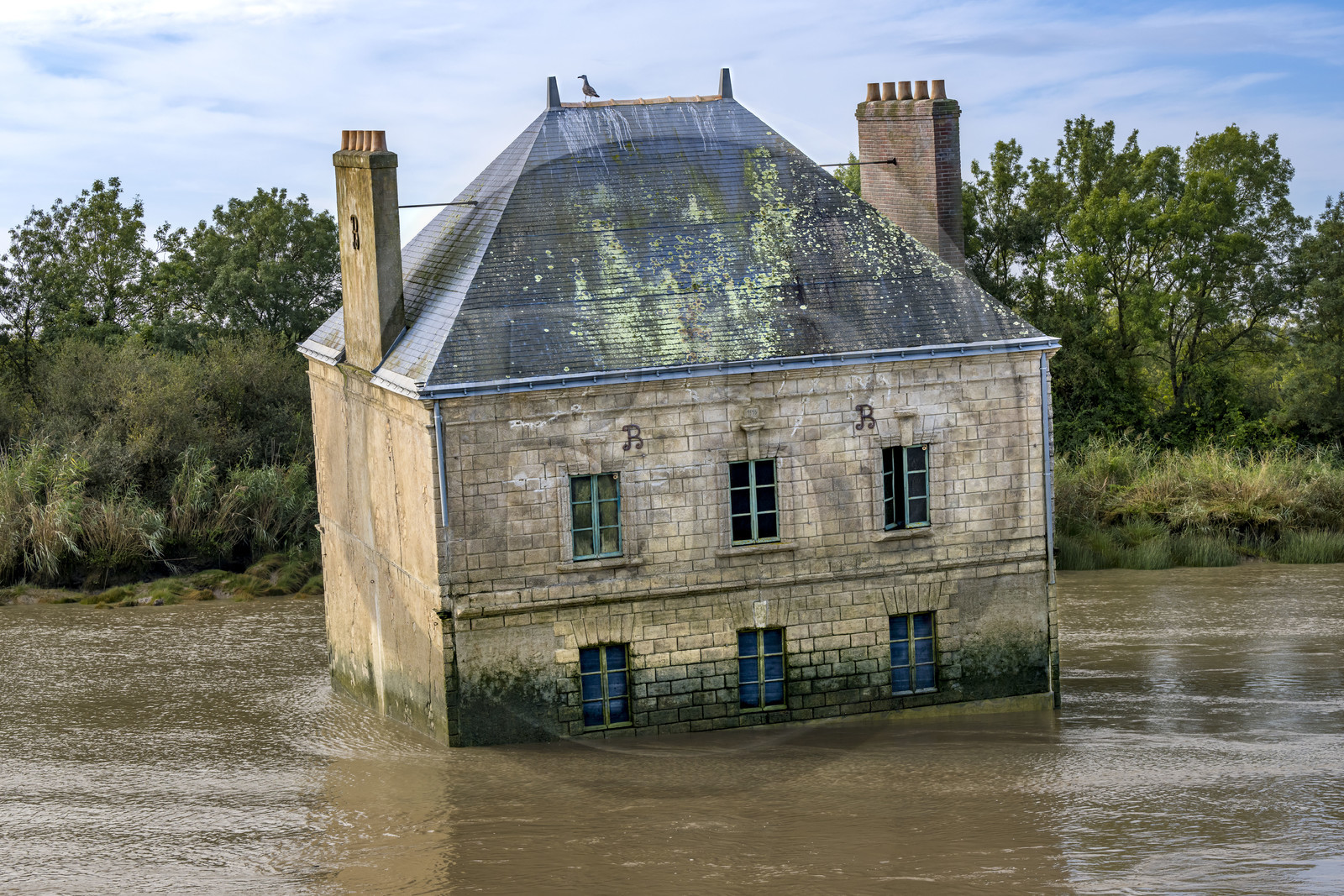 France, Loire Atlantique, Coueron, open-air contemporary art collection Estuaire, La Maison dans la Loire (The House in the Loire river) created by the artist Jean-Luc Courcoult