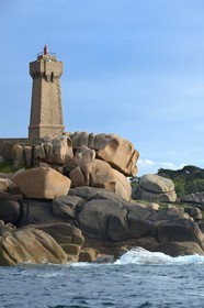 France, Cotes-d'Armor, Cote de Granit Rose (the Pink Granite coast), Perros Guirec, Ploumanach, Pointe de Squewel and Mean Ruz Lighthouse