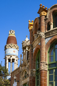 Espagne, Catalogne, Barcelone, quartier d'El Guinardo, ancien Hospital de la Santa Creu i de Sant Pau classé Patrimoine Mondial de l'UNESCO, de style moderniste par l'architecte Domenech i Montaner, aujourd'hui un musée et un centre culturel,