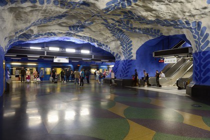 Suède, Stockholm, station de métro (Stockholms tunnelbana), de nombreuses stations exposent des œuvres d'art, station de métro T Central
