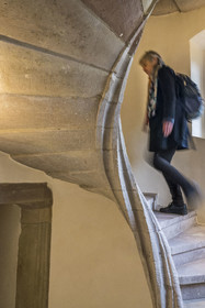 France, Bas-Rhin, Parc regional des Vosges du nord (Northern Vosges Regional Natural Park), La Petite Pierre, spiral staircase of the castle of Lutzelstein