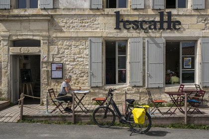 France, Charente Maritime, Echillais, L'Escale bistro at the exit of the Rochefort transporter bridge